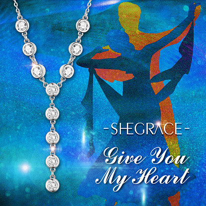 SHEGRACE Brass Pendant Necklaces, with Grade AAA Cubic Zirconia and Cable Chains, Flat Round