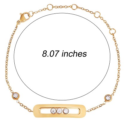 430 Stainless Steel Cubic Zirconia Oval Link Bracelets, Jewelry Gift for Women