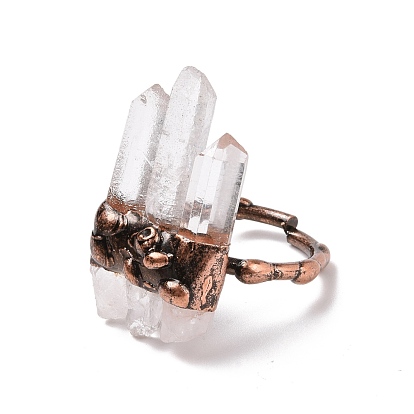 Triple Natural Quartz Crystal Irregular Bullet Open Cuff Ring, Brass Gothic Jewelry for Women, Cadmium Free & Lead Free