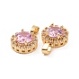 Brass Micro Pave Cubic Zirconia Charms, Flat Round, Clear & Pink