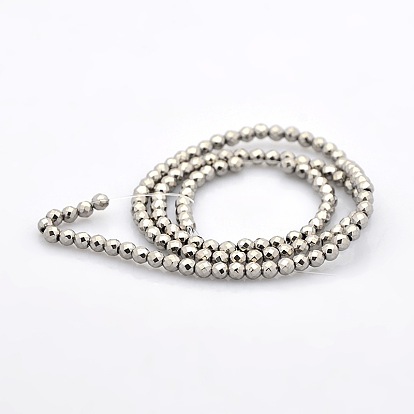 Electroplate Faceted Round Non-magnetic Synthetic Hematite Beads Strands, 3mm, Hole: 1mm, about 139pcs/strand, 15.7 inch