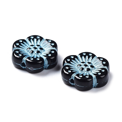 Black Opaque Acrylic Beads, Metal Enlaced, Flower