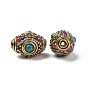Perles de style à la main tibétains, avec des résultats en laiton et turquoise synthétique, ovale, Or antique