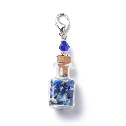 7 Chakra Tumbled Gemstone Chips Filling Wishing Bottle Pendant Decorations, Reiki Energy Stone Lobster Clasp Charms