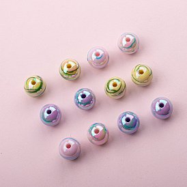 Opaque Iridescent Acrylic Beads, Round with Stripe