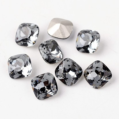 Faceted Square K9 K9 Glass Pointed Back Rhinestone Cabochons, Grade A, Back Plated, 8x8x4mm