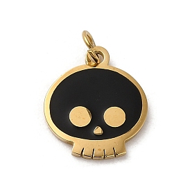 Halloween 304 Stainless Steel Charms, with Enamel and Jump Ring, Skull Charm