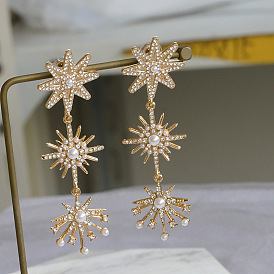 Fashion Starry Diamond Inlaid Earrings - Elegant and Noble, Long Ear Studs.