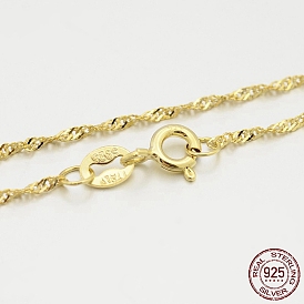 925 colliers en chaîne de Singapour en argent sterling, colliers de chaîne de vague d'eau, à ressort fermoirs à anneaux