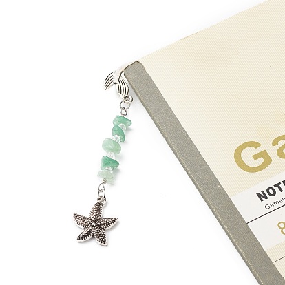 Alloy Mermaid Bookmarks, Pendant Bookmarks, Gemstone Chip Beaded Bookmarks, Mixed Shapes