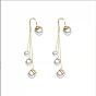 Vintage Imitation Pearl Dangle Earrings, Brass Chains Tassel Earrings for Women