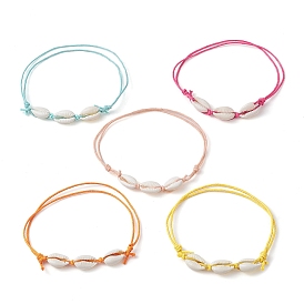 5 pcs 5 ensemble de bracelets de cheville en perles tressées en coquille de cauris naturelle de couleur, bracelets de cheville réglables en coton ciré