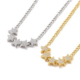 Clear Cubic Zirconia Star Pendant Necklace with Brass Curb Chains for Women