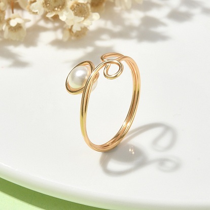 Alloy Wire Wrap Open Cuff Ring with Shell Pearl