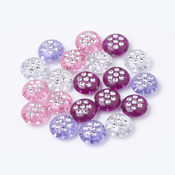 Plating Transparent Acrylic Beads, Silver Metal Enlaced, Flat Round