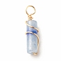 Natural Gemstone Pendants, with Light Gold Tone Eco-Friendly Copper Wire Wrapped, Column