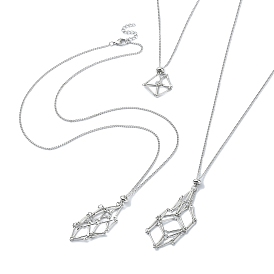 3 piezas 3 cadenas de eslabones de barra de latón estilo bolsa de macramé soporte de piedra vacío para hacer collares colgantes
