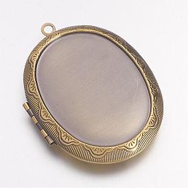 Brass Locket Pendants, Photo Frame Charms for Necklaces, Oval, 51x38x9mm, Hole: 2mm