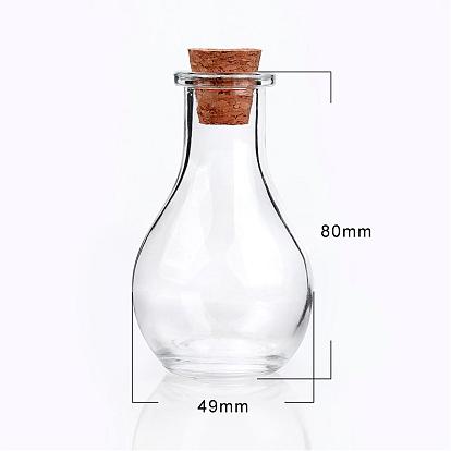 Glass Bottle for Bead Containers, with Cork Stopper, Wishing Bottle, Clear, 4.9x8.8cm, Hole: 15mm