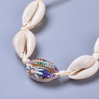 Adjustable Cowrie Shell Braided Bead Bracelets, with Eco-Friendly Korean Waxed Polyester Cord