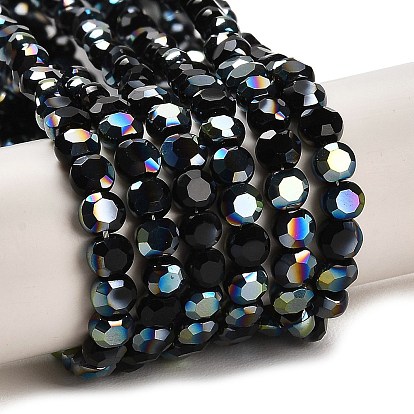 Electroplate Glass Beads Strands, Half Plated, Faceted, Flat Round