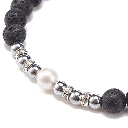 Bracelet de perles tressées en pierre de lave naturelle et coquillages et hématite synthétique, bijoux de pierres précieuses d'huile essentielle pour les femmes