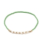 Natural Pearl & Glass Seed & Brass Beaded Stretch Bracelet for Women