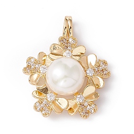 Pendentifs de perles d'eau douce de culture naturelle, avec accessoires zircon cubique micro pave en laiton, or, fleur