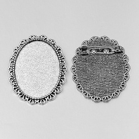 Apprêts broches antiques en alliage de style tibétain, sans cadmium et sans plomb, avec accessoires de bar avec dos d'épingle en fer, plateau ovale: 30x40 mm, 48x39x2 mm, broche: 0.8 mm