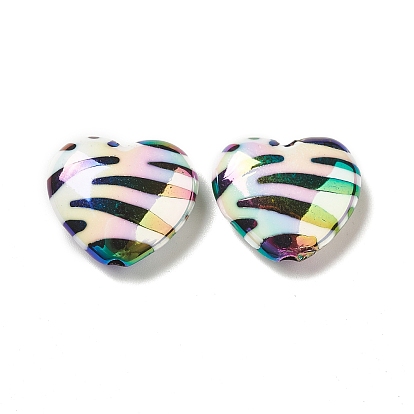 UV Plating Opaque Rainbow Iridescent Acrylic Beads, Heart