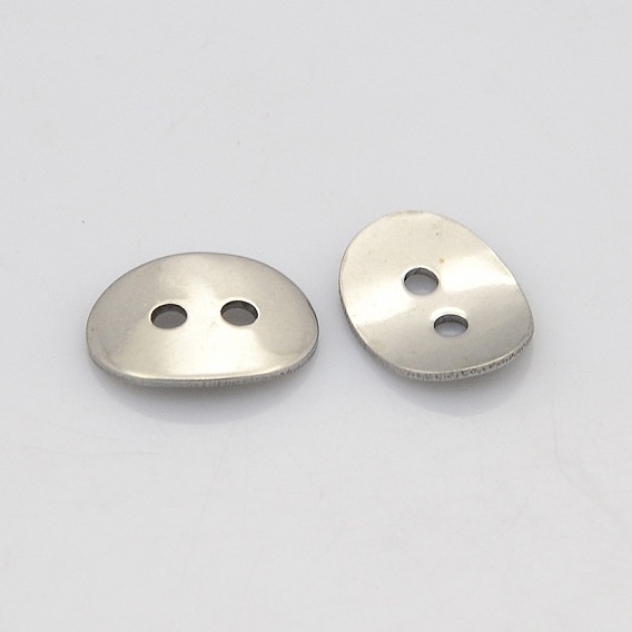 2 ovales -hole 304 boutons d'acier inoxydable, 14x10x1mm, Trou: 2mm