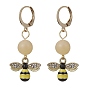 4 paires 4 styles abeille et fleur alliage émail balancent boucles d'oreilles à levier pour les femmes, Boucles d'oreilles pendantes en perles rondes en jade topaze naturelle