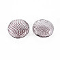 Transparent Handmade Blown Glass Globe Beads, Stripe Pattern, Flat Round