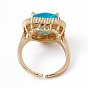 Открытое кольцо-манжета в форме сердца из темного небесно-голубого стекла с кубическим цирконием, украшения из латуни для женщин