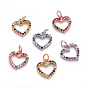 Brass Micro Pave Cubic Zirconia Charms, with Jump Rings, Heart, Colorful