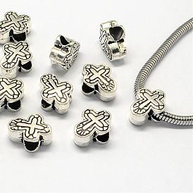 Alloy European Beads, Large Hole Beads, Cross, 14.5x11x6.5mm, Hole: 5mm