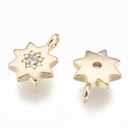 Brass Charms, with Cubic Zirconia, Star, Nickel Free