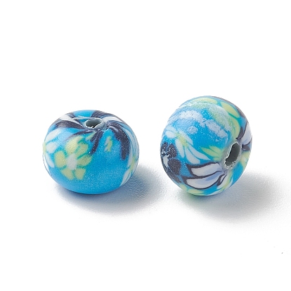 Handmade Polymer Clay Beads, Rondelle with Flower Pattern
