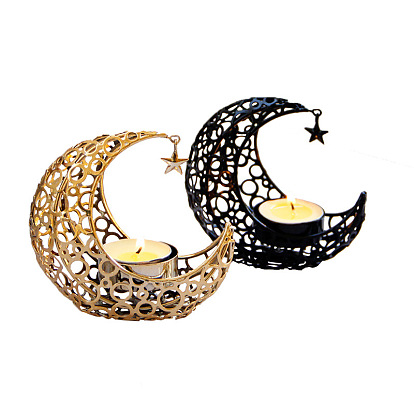 Portavelas con forma de luna creciente y estrella, candelabro de metal, elementos del ramadán