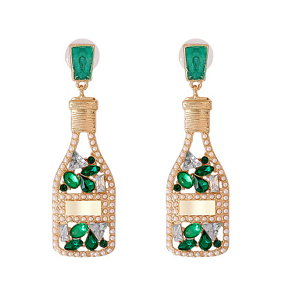Champagne-colored Vintage Bottle Earrings with Sparkling Rhinestones and Pearls