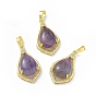 Natural Gemstone Pendants, Teardrop Charms, with Golden Tone Rack Plating Brass Findings, Cadmium Free & Lead Free