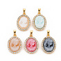 Brass Lilac Cubic Zirconia Pendants, with Cameo Resin, Nickel Free, Oval