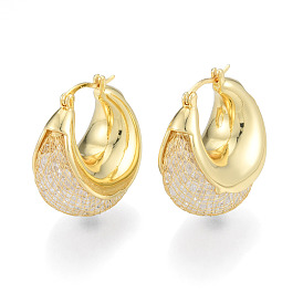 Crystal Rhinestone Braided Thick Hoop Earrings, Brass Jewelry for Women, Nickel Free