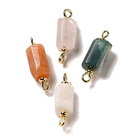Natural Gemstone Connector Charms, Faceted Column Links with Real 18K Gold Plated Brass Double Loops