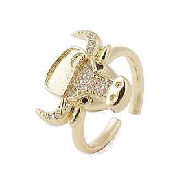 Brass with Micro Pave Cubic Zirconia Adjustable Open Rings, Cattle