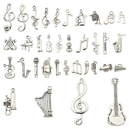 35 piezas 35 colgantes de aleación de estilo tibetano, sin plomo y el cadmio, colgante de instrumento musical/nota