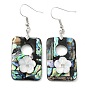 Natural Paua Shell & White Shell Flower Dangle Earrings, with Brass Earring Pins