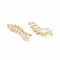 Brass Micro Pave Cubic Zirconia Stud Crawler Earrings, Leaf Climber Earrings for Women, Lead Free & Cadmium Free