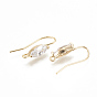 Brass Earring Hooks, with Cubic Zirconia and Horizontal Loop, Horse Eye, Clear, Nickel Free