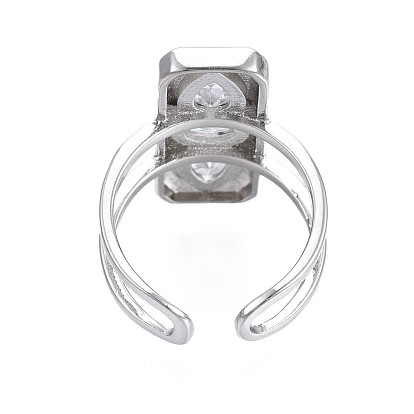 Прямоугольное открытое кольцо-манжета из кубического циркония, широкое женское кольцо из латуни с покрытием из настоящего золота 18k с двойной линией, без никеля 